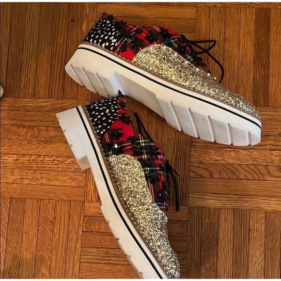 Betsey Johnson gold and red funky loafers - Picture 8 of 10